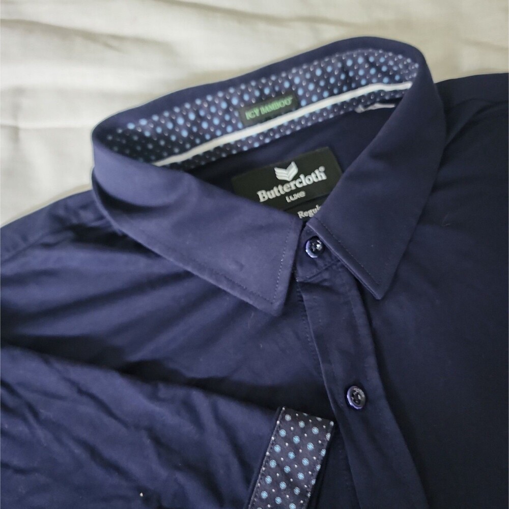 Buttercloth Luxe Icy Bamboo Button Up Polo 3XL Navy Short Sleeve Regular Fit